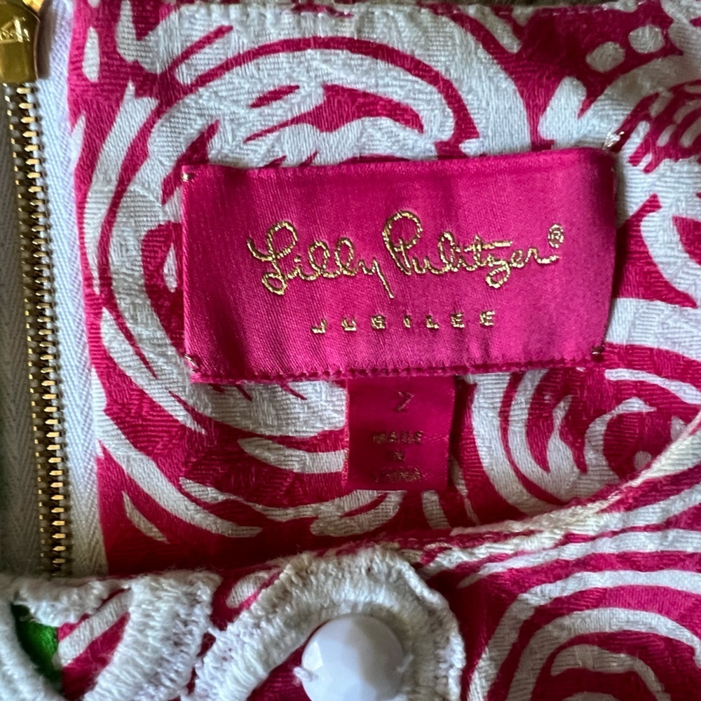 Lilly Pulitzer Jubilee Flam Alama Shift Dress 2 Daiquiri Pink/Green Pocket Bead - Picture 3 of 13